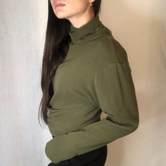 Unisex Green Staple Olive Toned Smooth Turtle Neck - Picture 5 of 7
